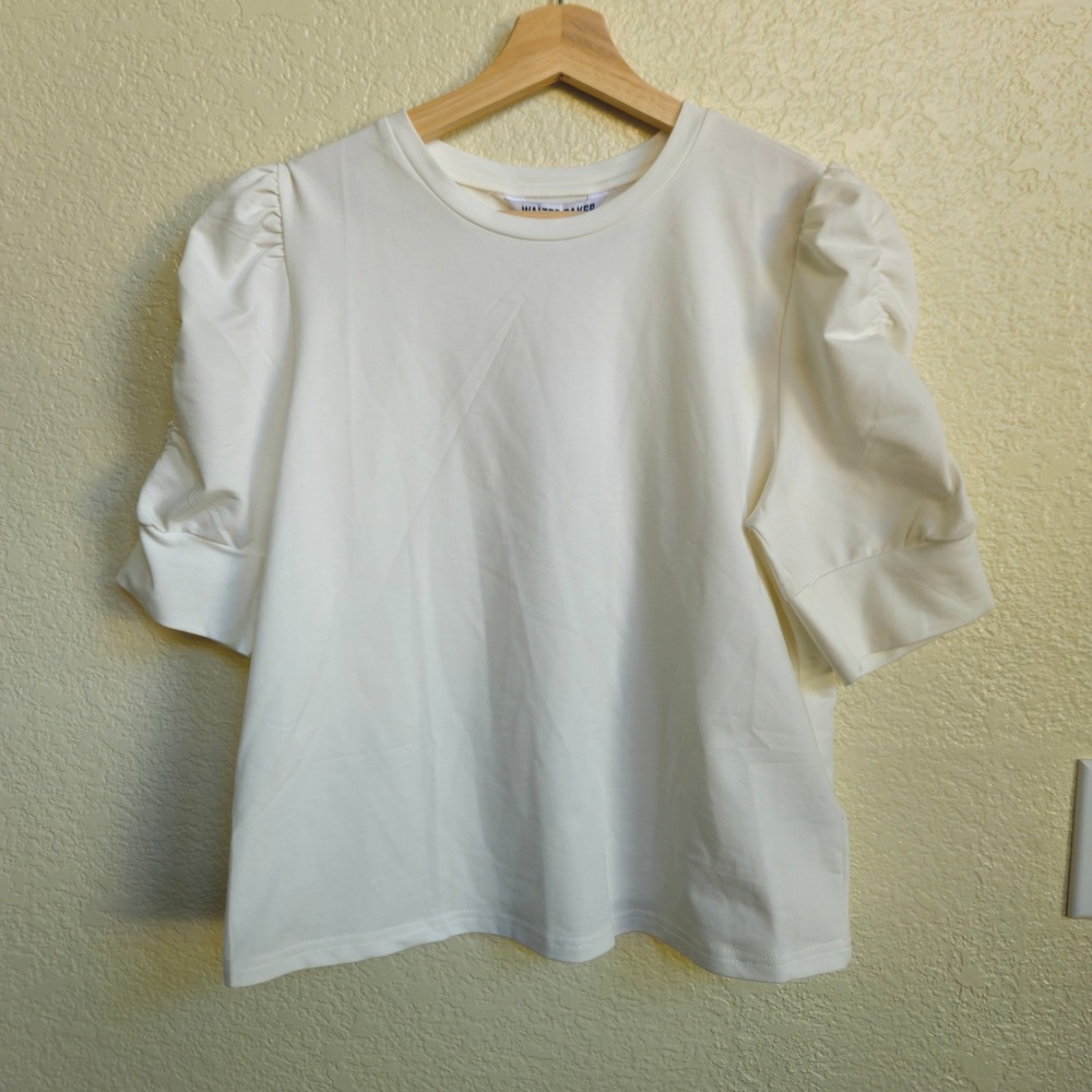 New! Walter Baker Skippy Top Anthropologie Puff Sleeve Sz Large Chic Clean Girl - Picture 7 of 10